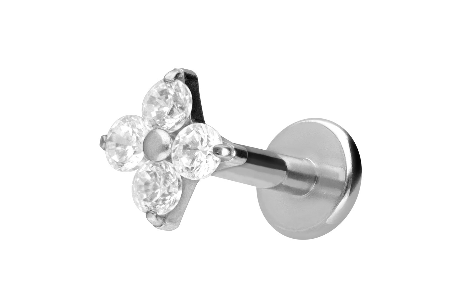 Titan Labret Piercing mit Innengewinde KRISTALLBLUME